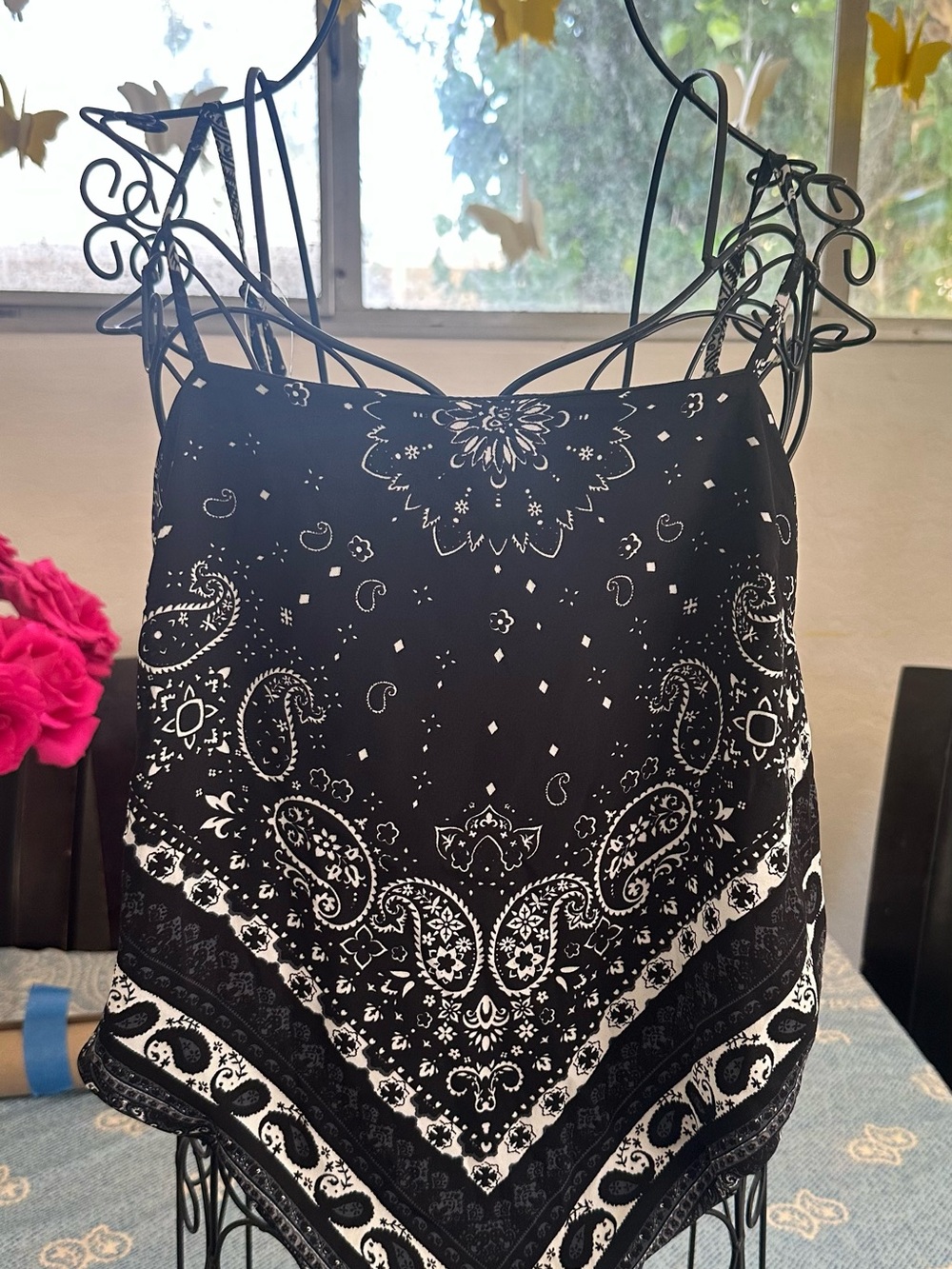 Black Paisley Handkerchief Hem Cami Top